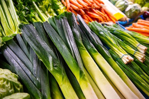 Vegetables from the weekly market market, fresh leek