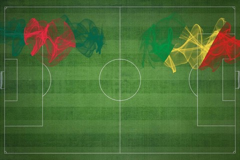 Bangladesh vs Congo Soccer Match, national colors, national flags, soccer field, football game,