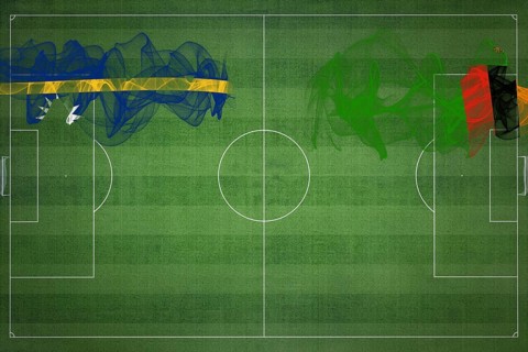 Nauru vs Zambia Soccer Match, national colors, national flags, soccer field, football game,
