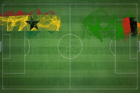 Ghana vs Zambia Soccer Match, national colors, national flags, soccer field, football game,