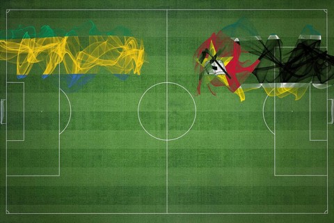 Gabon vs Mozambique Soccer Match, national colors, national flags, soccer field, football game,