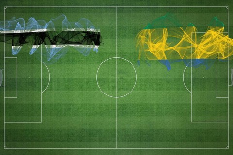 Botswana vs Gabon Soccer Match, national colors, national flags, soccer field, football game,