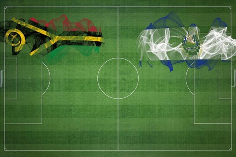 Vanuatu vs El Salvador Soccer Match, national colors, national flags, soccer field, football game,