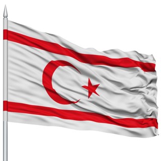 Northern Cyprus Flag on Flagpole, Flying in the Wind, Isolated on White Background