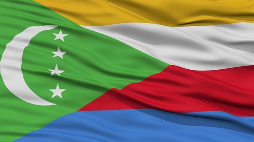 Closeup Comoros Flag, Waving in the Wind, High Resolution