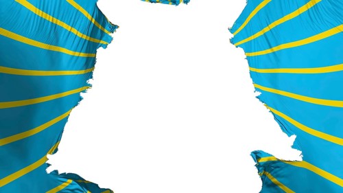 Ragged Astana, capital of Kazakhstan flag, white background, 3d rendering