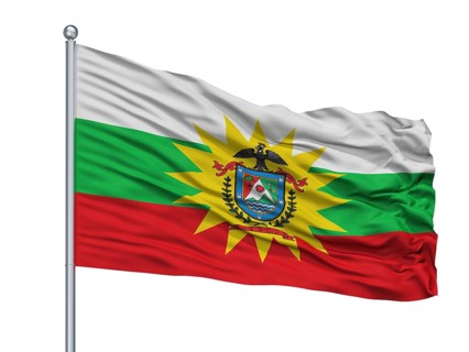 Tibacuy City Flag On Flagpole, Country Colombia, Cundinamarca Department, Isolated On White