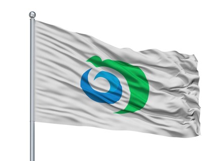 Noshiro City Flag On Flagpole, Country Japan, Akita Prefecture, Isolated On White Background