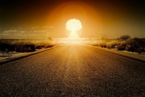 An image of a road to a nuclear bomb explosion