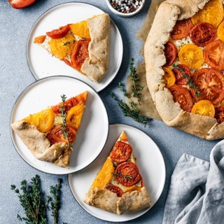 Savory fresh homemade tomato tart or galette.Ideas and recipes for healthy lunch, appetiezer- whole