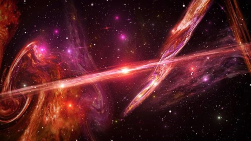 Universe with Galaxy, Stars and Colorful Nebula on Dark Starry Background
