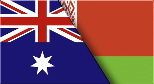 Double Flag of Australia and Belarus. Australian and Belorussian National flags. 3D illustration.