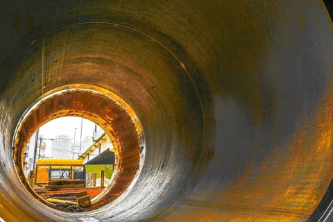Drainpipe and track. Shooting Location: Yokohama-city kanagawa prefecture