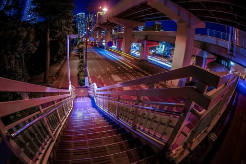 Sidewalk bridge and capital highway. Shooting Location: Yokohama-city kanagawa prefecture