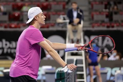 Sofia, Bulgaria - 10 November, 2020: Canada's Denis Shapovalov argues with the referee about a