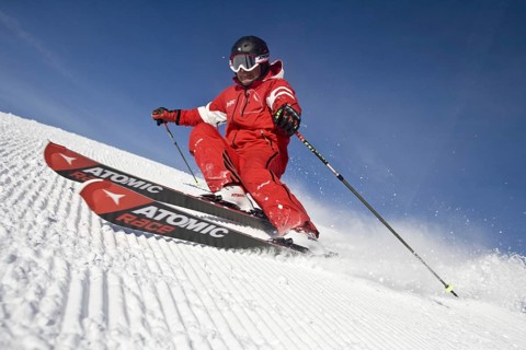 Skiers in action, deep snow, Austria, Europe