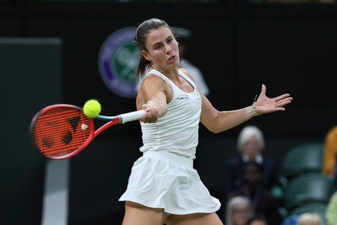 US tennis player Emma Navarro in action at the 2024 Wimbledon Championships, London, England,