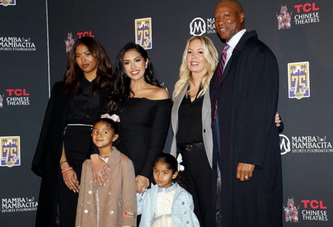 Jeanie Buss, Byron Scott, Vanessa Bryant, Natalia Diamante Bryant, Capri Kobe Bryant and Bianka