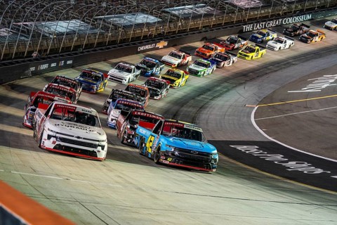 NASCAR Craftsman Truck Series Driver Carson Hocevar (42) races for position for the UHOH 200
