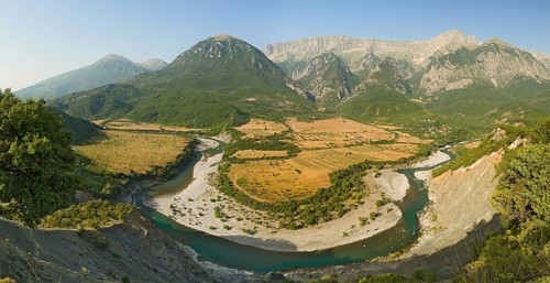 Vjosa river bend panorama at sunrise. I got up at 3 am in the morning to get there for the photo as
