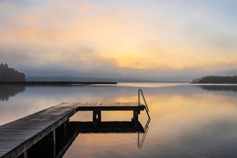 Bathing jetty in Seedorf am Schaalsee at sunrise