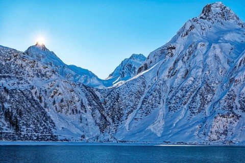 Sunset on Lake Morasco in the Italian alps