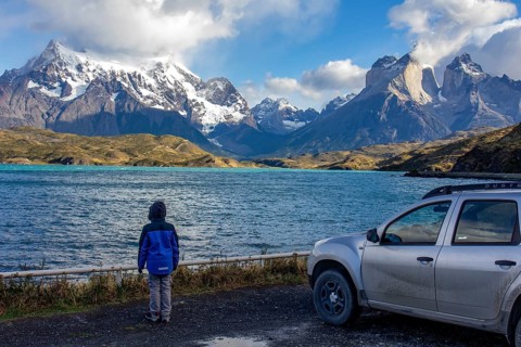 Pehoe lake in Torres del Paine chilean national park in Patagonia
