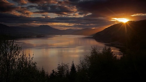 Europe, Scotland, Great Britain, England, landscape, Loch Carron, lake, Highlands, sunset, west