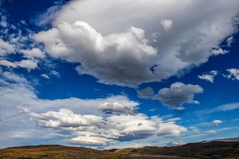 Foehn clouds over the Torres del Paine National Park, Patagonia, Chile, South America