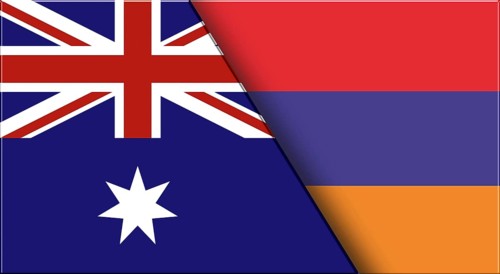Double Flag of Australia and Armenia. Australian and Armenian National flags. 3D illustration.