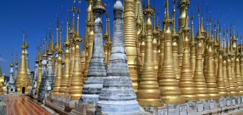 Some of the 1054 pagodas of the In-Dein Pagoda Forest on Inle Lake