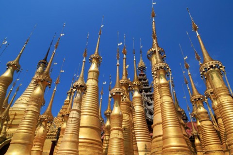 Some of the 1054 pagodas of the In-Dein Pagoda Forest on Inle Lake