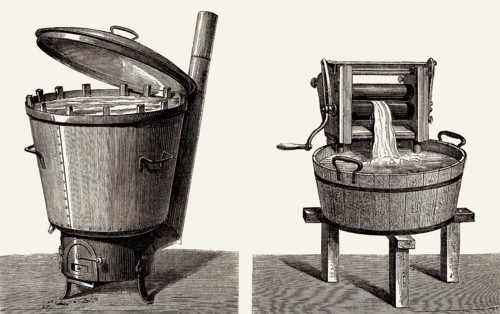 Alte Waschmaschine und Wäschemangel oder Wringer, 19.