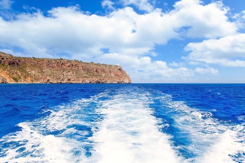 Formentera Faro de la Mola lighthouse view from sea