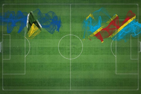 Saint Lucia vs DR Congo Soccer Match, national colors, national flags, soccer field, football game,