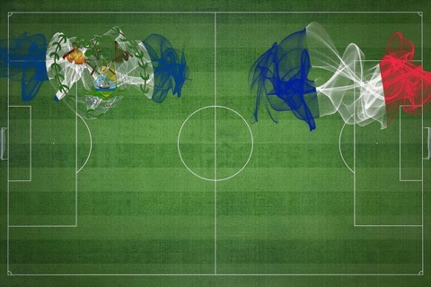 Belize vs France Soccer Match, national colors, national flags, soccer field, football game,