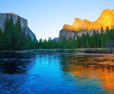 Yosemite Merced River el Capitan and Half Dome in California National Parks US