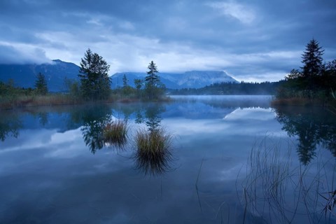 Dusk on Barmsee lake in Alps, Bavaria, Germany, Europe
