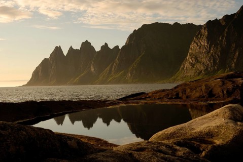 Midnight sun at Tungeneset, Senja, Troms, Norway, Europe