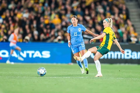 MELBOURNE, AUSTRALIA, JULY 14 : Ellie Carpenter of Australia as Australia plays France in the World