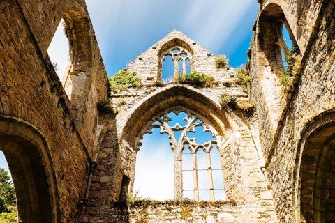 Paimpol, France, July 28, 2018: The Abbey of Beauport, Cotes-d'Armor, Brittany, France. Old Abbaye