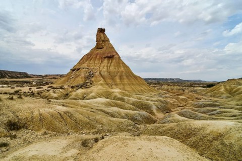 Spanish landscape view of european countryside in bardenas reales desert park spain