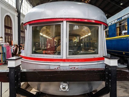 Madrid, Spain, June 9, 2018: Old train in Engine Market, Mercado de Motores, at Madrid Railway