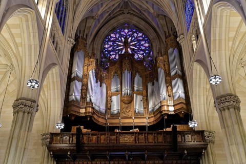 Saint Patricks Old Cathedral or Old St. Patricks, Lower Manhattan, Majestic organ with decorations