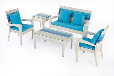 Suite of wicker furniture made of synthetic fibre on isolated background