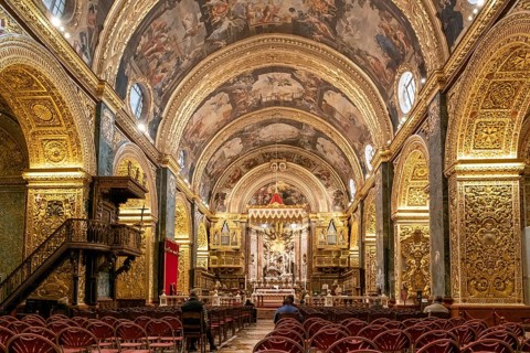 Valletta, Malta, 23 December, 2023: interior view of the Co-Cathedral of Saint John in Valletta,