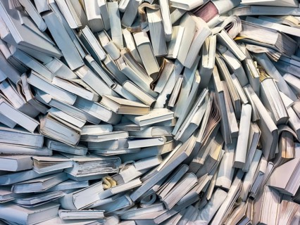 Many books are completely jumbled up in a pile in Austria
