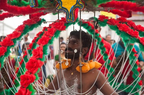 31.01.2018, Singapore, Republic of Singapore, Asia, The skin of a devout Hindu is pierced with