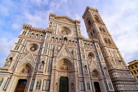 Cathedral of Saint Mary of the Flower (Duomo di Firenze) and Giotto's Campanile in Florence, Italy,
