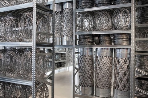 Fencing and steel shelves, Acropolis Redux, Stathis Logothetis, installation by the conceptual